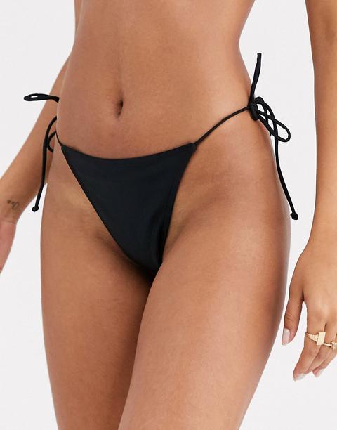 Fashion Union High Leg Tie Side Bikini Bottom In Black