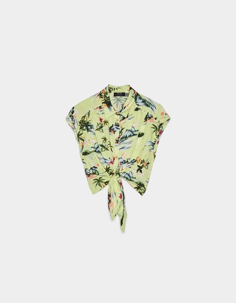 Camisa Hawaiana Con Nudo Delantero