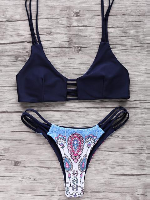 Printed Strappy Blue Bikini