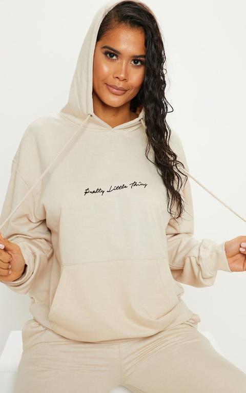 Prettylittlething Cream Embroidered Oversized Hoodie