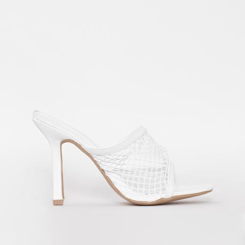 Greta White Mesh Square Toe Mules