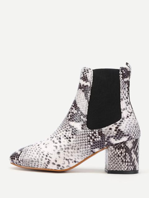 Snakeskin Print Elastic Ankle Boots