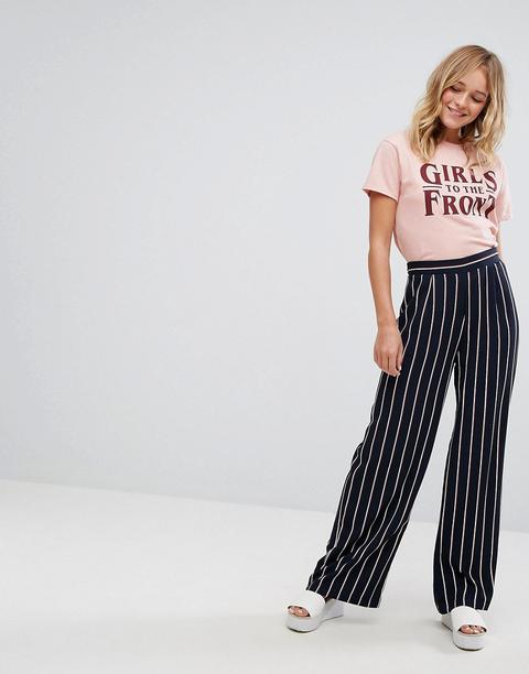 Pull&bear - Pantaloni A Righe Con Fondo Ampio - Navy