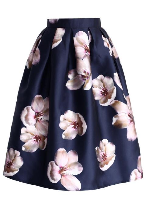 Peach Blossom Midi Skirt In Navy