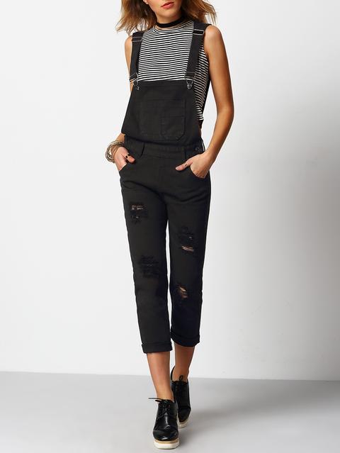 Mono Tirante Bolsillos Denim -negro