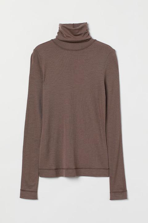 Jersey De Cuello Alto En Lana Merino - Marrón