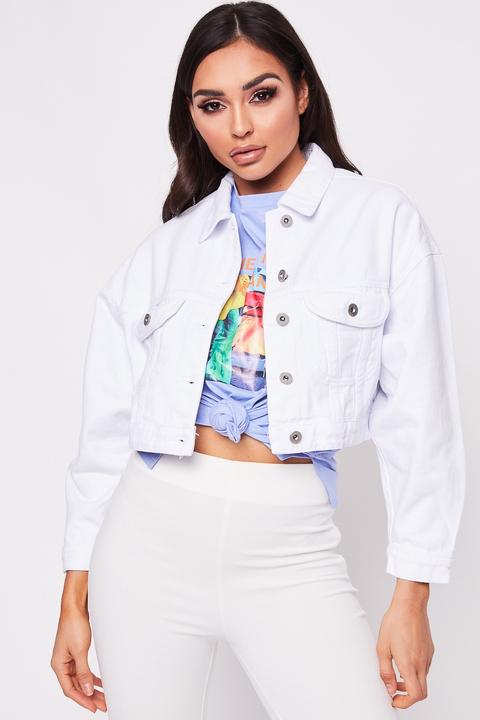 cropped white denim jacket