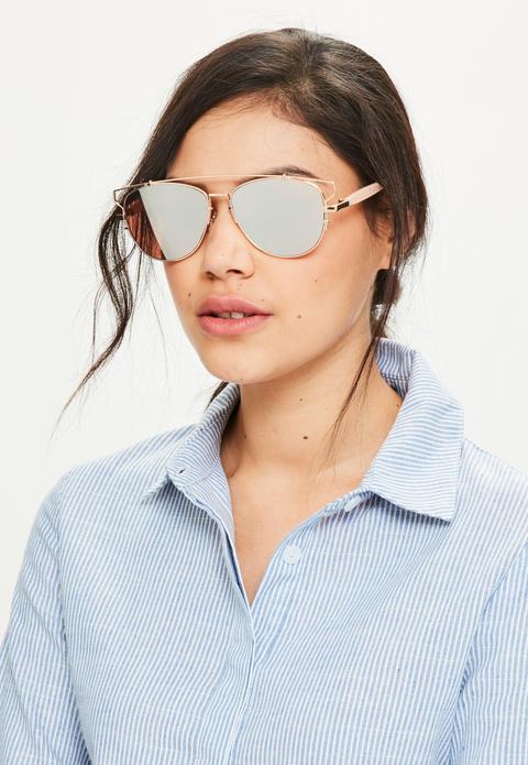 Rose Gold Metal Frame Aviator Sunglasses