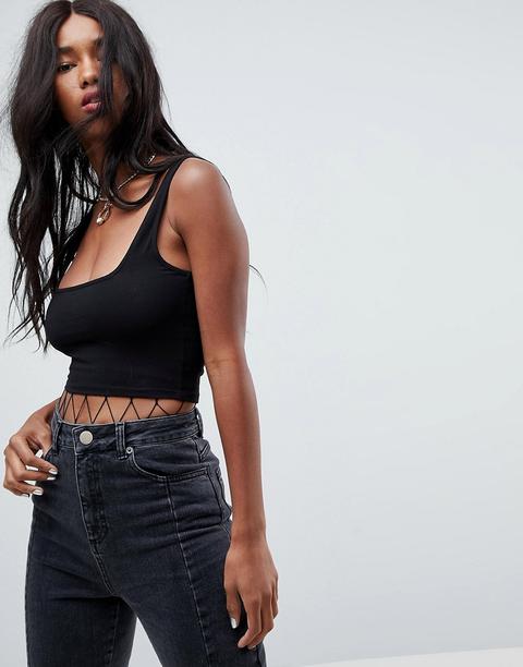 Asos Design - Canotta Corta Con Scollo Quadrato - Nero
