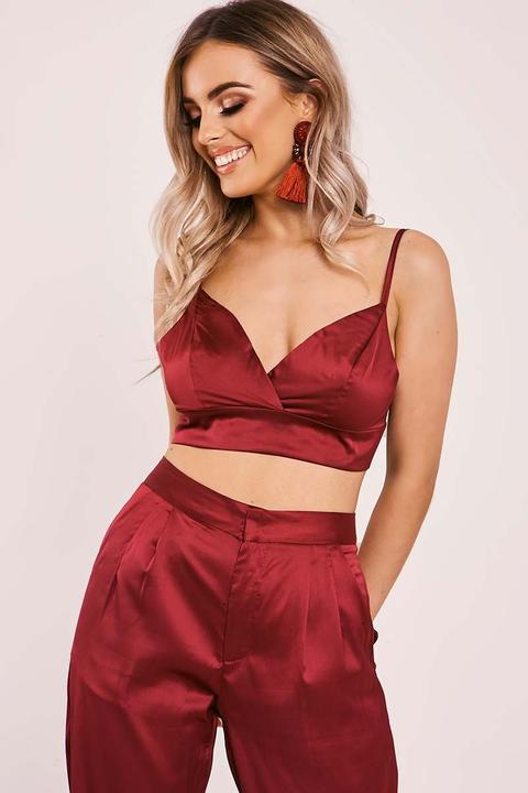 Burgundy Bralets - Lilana Burgundy Satin Bralet