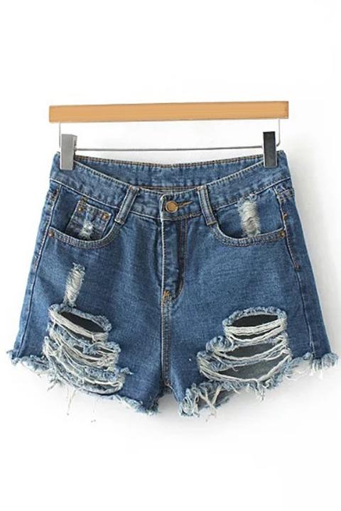 Broken Hole Staight Leg Denim Shorts