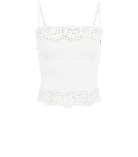 White Lace Trim Cropped Cami Top