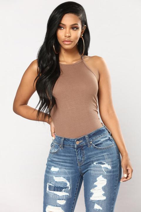 Kimberly Halter Tank Top - Mocha