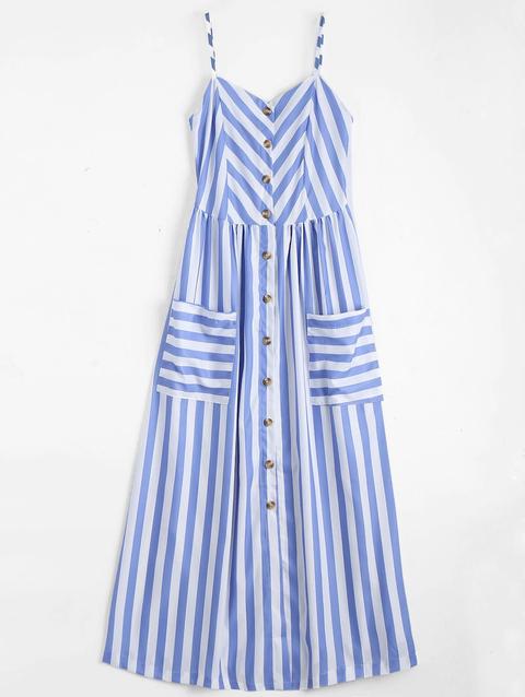 Button Up Striped Cami Dress