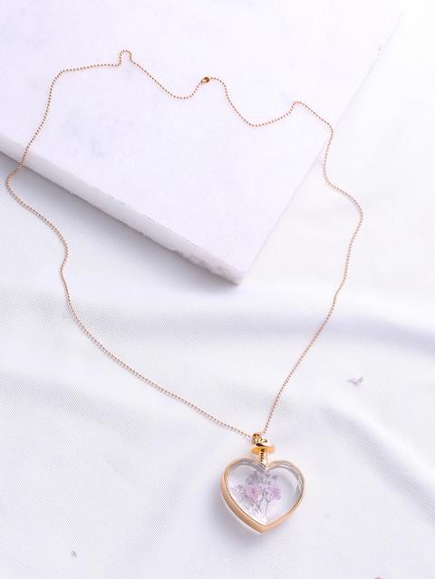 Flower Heart Pendant Chain Necklace