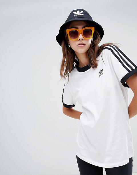 Adidas Originals - T-shirt Bianche Con 3 Righe E Bordi A Contrasto - Bianco