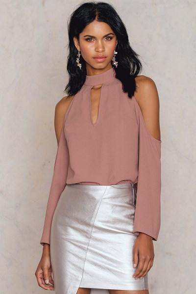 Na-kd Cold Shoulder Choker Blouse - Pink