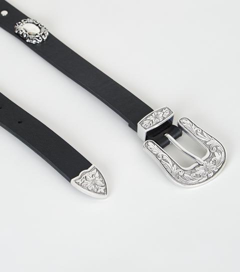 Black Western Embossed Buckle Belt New Look