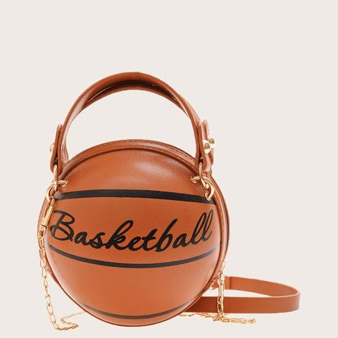 Letter Graphic Basketball Shaped Satchel Bag