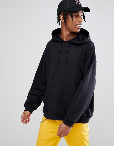 Asos - Felpa Nera Oversize Con Cappuccio - Nero