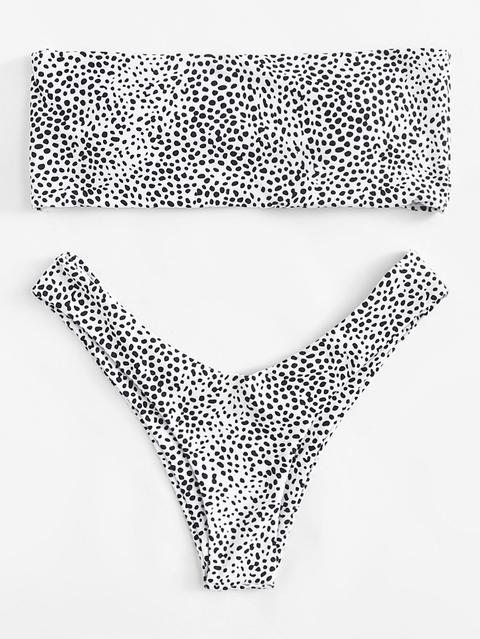 Set De Bikini De Pierna Alta Con Estampado De Lunares