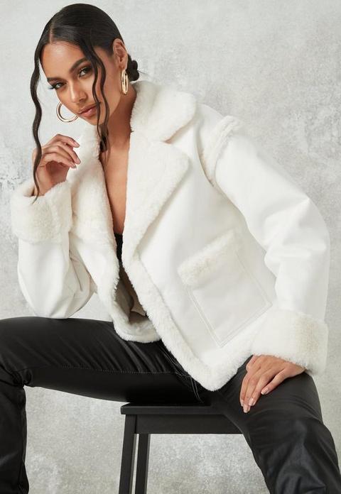 White Suedette Faux Fur Mix Cropped Jacket, White