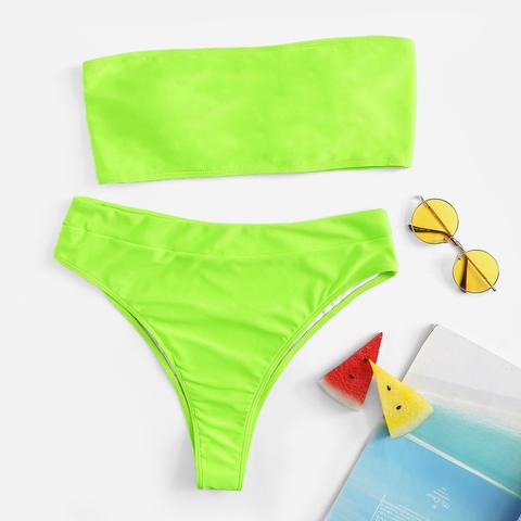 Bandeau Neón Con Bikini De Pierna Alta-grande