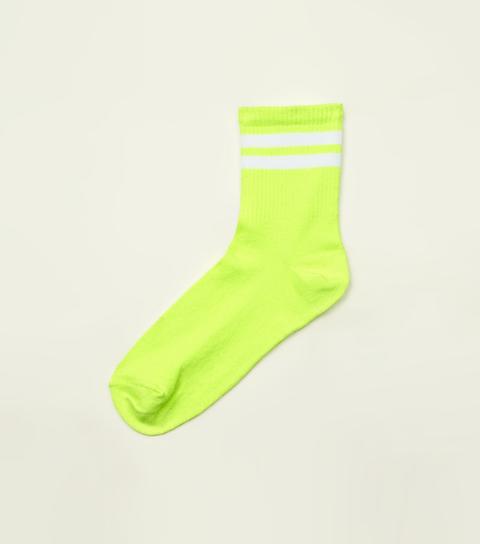 Yellow Neon Ribbed Sport Stripe Socks New Look
