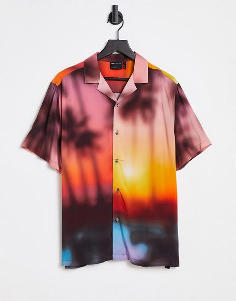 Asos Design Relaxed Revere Blurred Summer Scenic Print Shirt