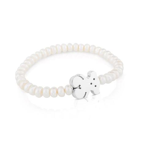 Pulsera De Perlas Y Motivo Oso De Plata Sweet Dolls