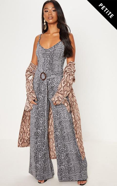 Petite Grey Snake Print Tortoise Shell Belt Jumpsuit