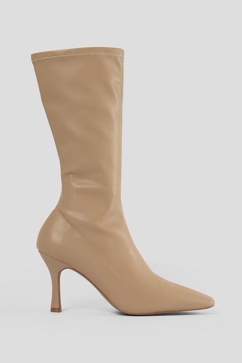 Na-kd Shoes Slim Long Toe Boots - Beige