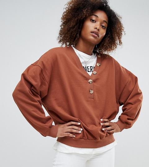 Pull&bear - Rotes Sweatshirt Mit V-ausschnitt Und Knopfdetail - Rot