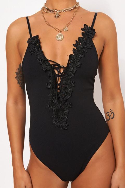 Black Crochet Trim Bodysuit