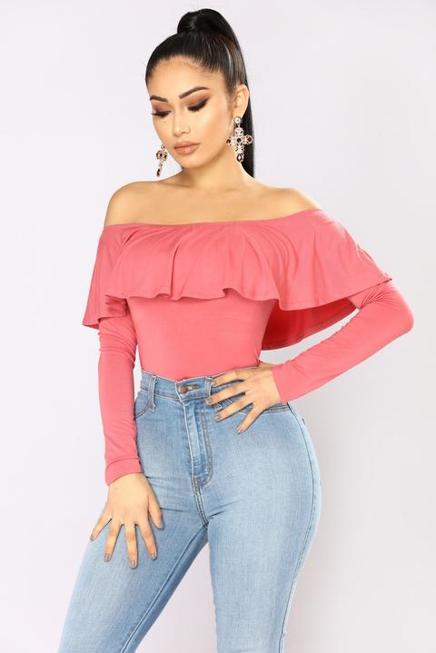 Electric Love Off Shoulder Top - Rose