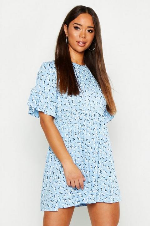 Womens Ditsy Floral Smock Dress - Blue - 10, Blue