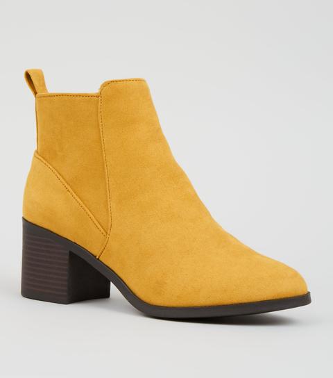 Girls Mustard Suedette Ankle Boots New 