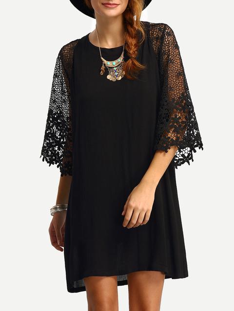 Hollow Out Crochet Sleeve Tunic Dress