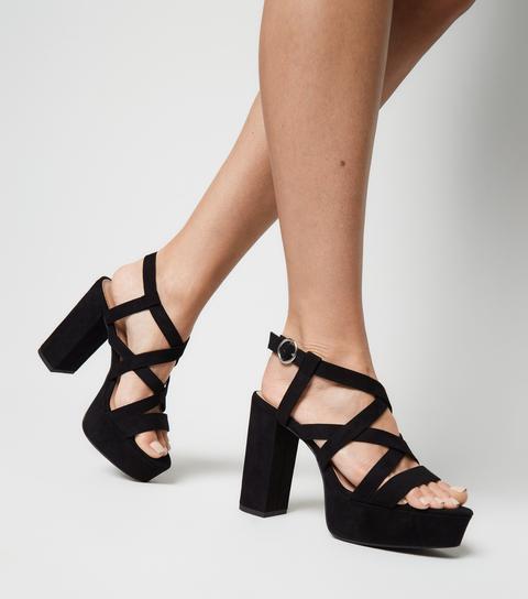 black strappy platform heels