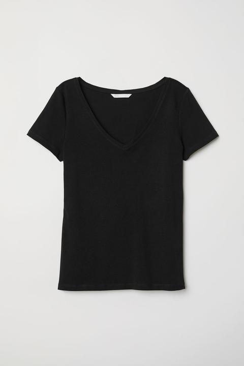 V-neck Jersey Top - Black