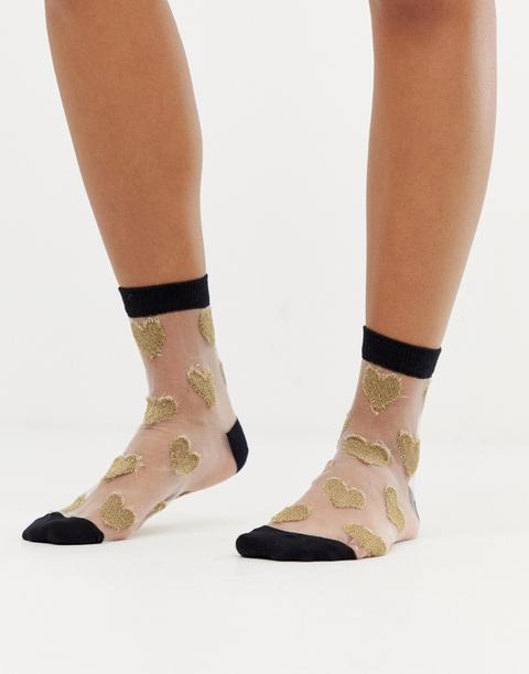 Asos Design Metallic Heart Ankle Socks