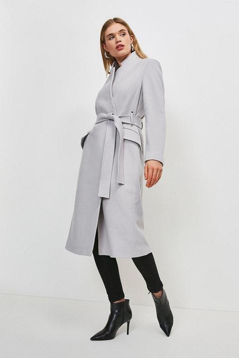 Karen Millen Notch Neck Wool Blend Coat -, Pale Grey