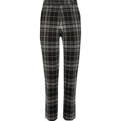 Black Tartan Stretch Skinny Crop Trousers