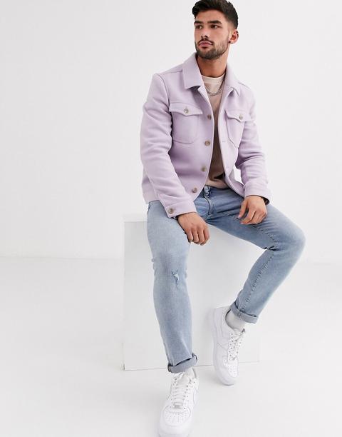 Asos Design Wool Mix Western Jacket In Lilac-purple