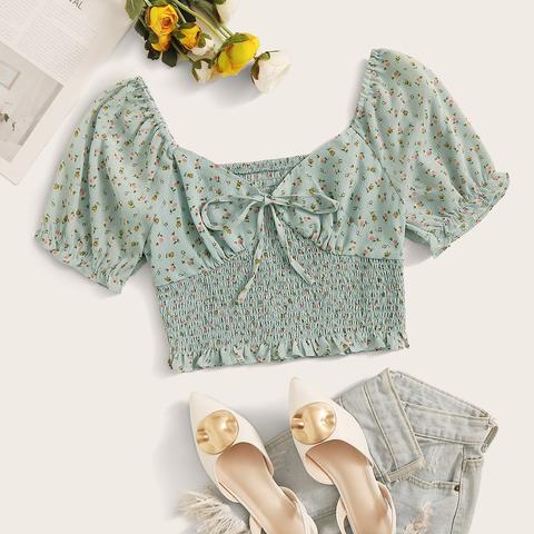 Blouse Avec Imprimé Floral Et Nœud