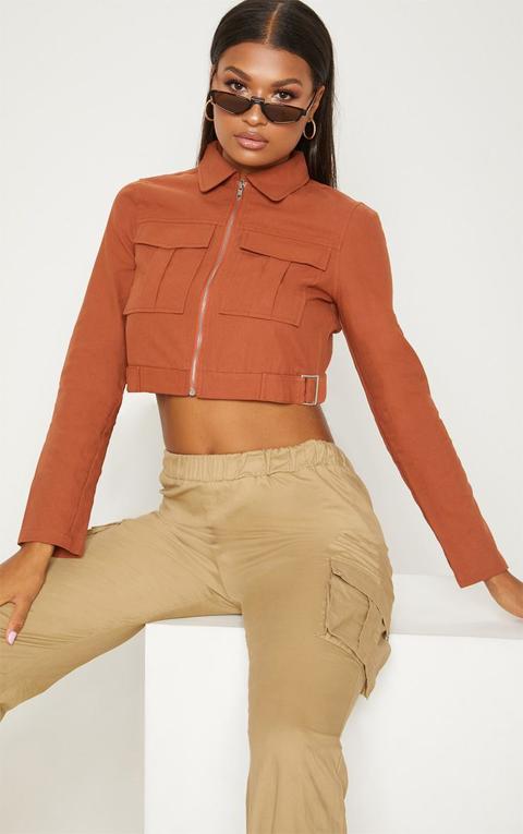 Tan Cropped Trucker