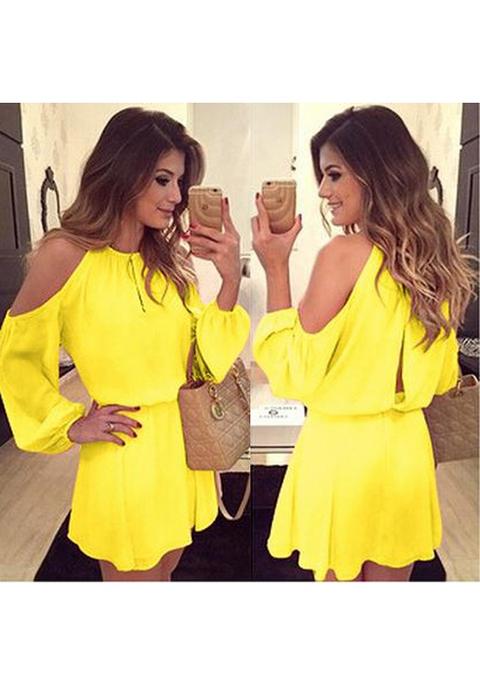 Vestitino Pianura Condole Tagliare Fuori Moda Cintura Giallo