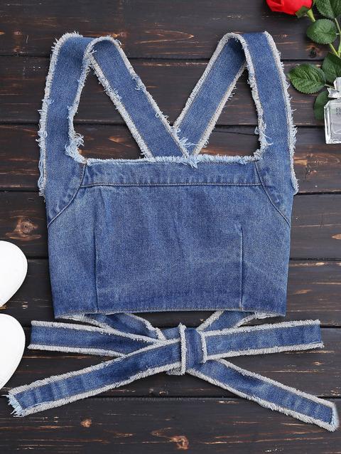 Bowknot Criss Cross Denim Crop Top