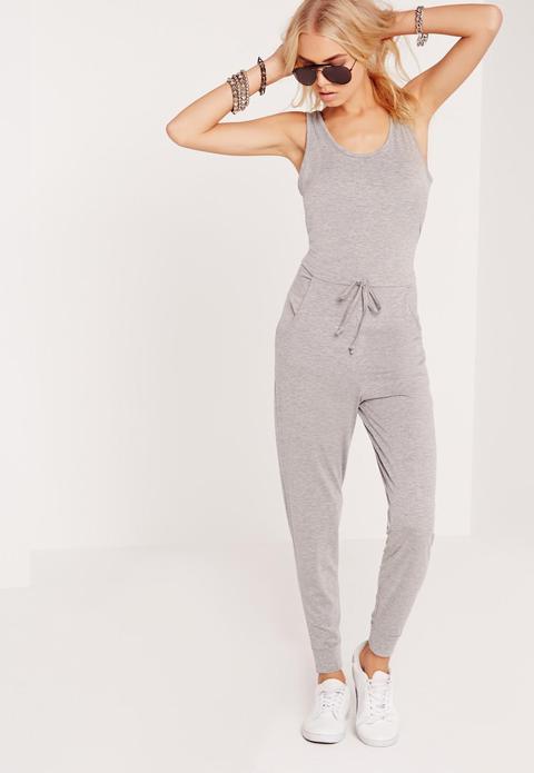 Grey Jersey Sleeveless Jumpsuit, Grey