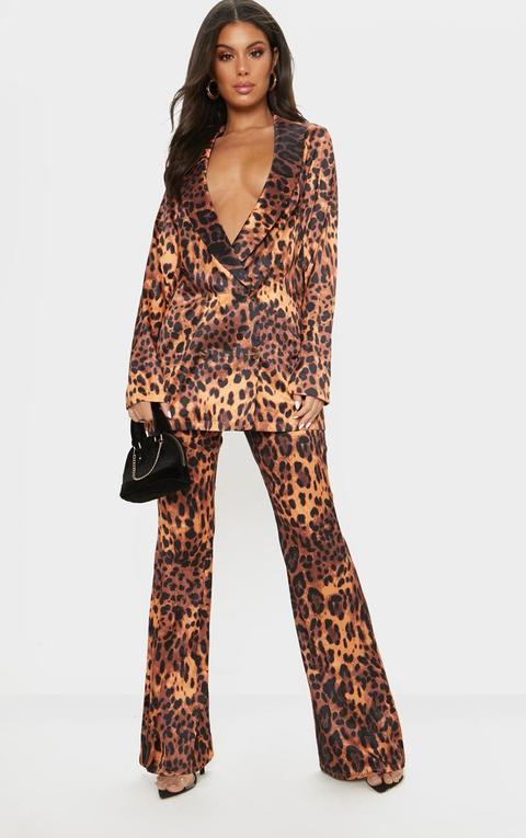 Tan Satin Leopard Wide Leg Trouser